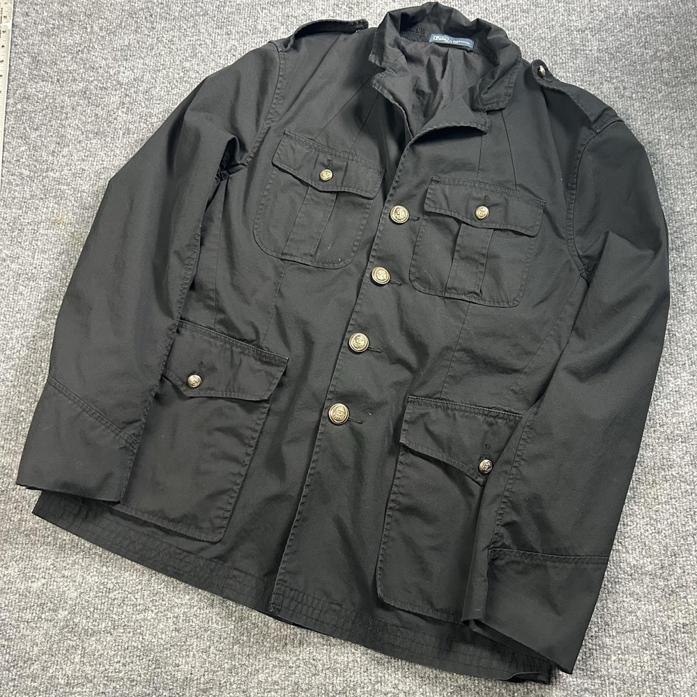 Polo Ralph Lauren Jacket Mens Medium Black Canvas Military Field Lined Pockets - Picture 1 of 7
